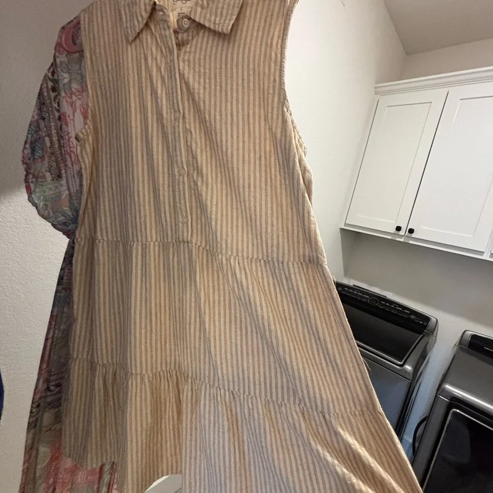 NWT Striped Sleeveless Peasant Cottage Brown White Dress Sz Large - Picture 2 of 2